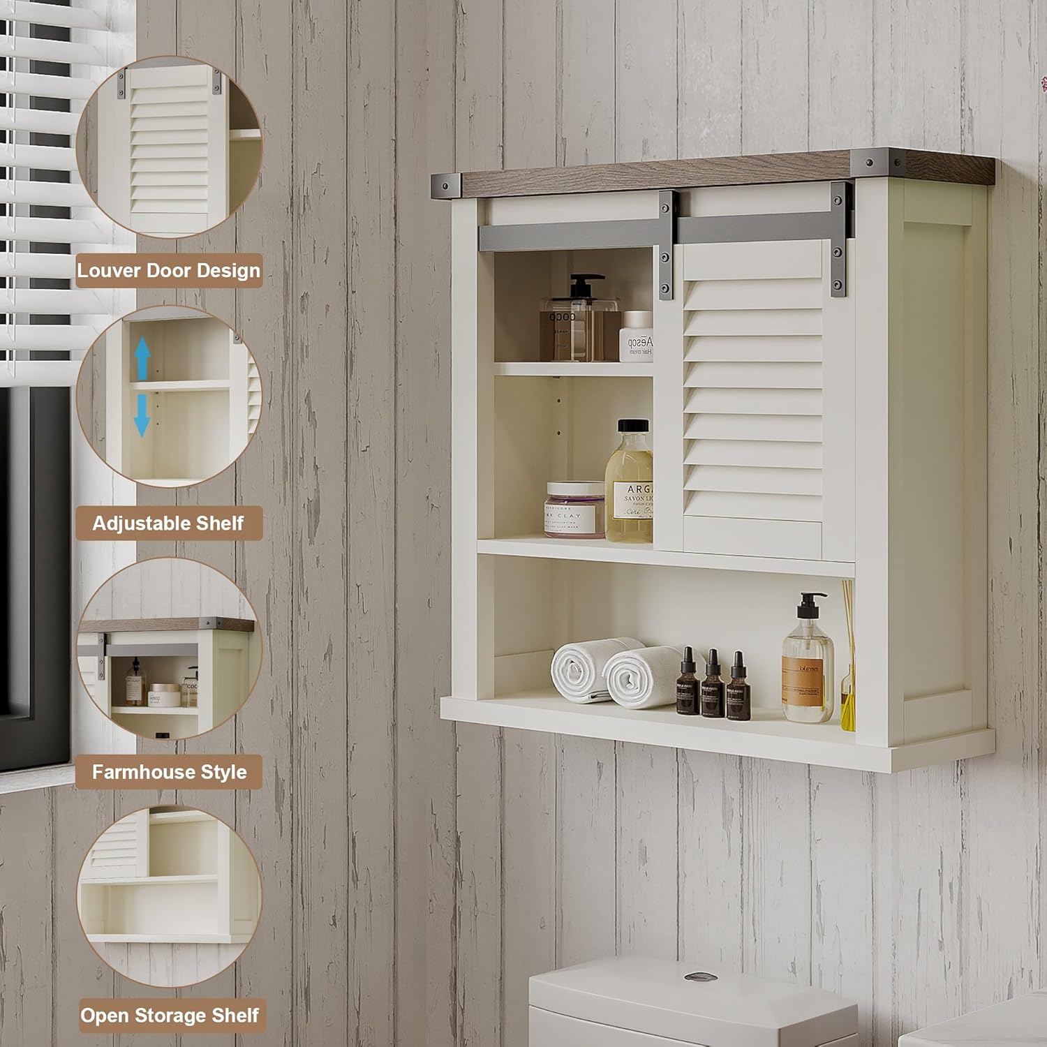 Bathroom Wall Cabinet, Medicine Cabinets for Bathroom with Sliding Barn Door, Decorative Farmhouse Wall Cabinet