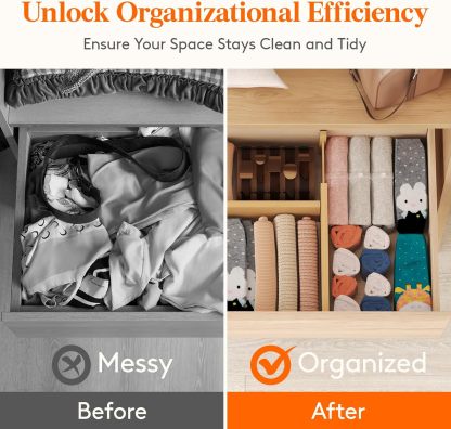 5 Pack Drawer Dividers Bamboo 4" High, 12-17" Adjustable Drawer Organizers for Clothes, Expandable Dresser Separators