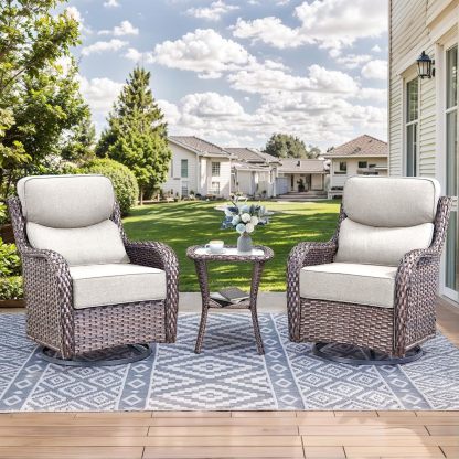 Outdoor Patio Wicker Swivel Rocker Chairs with 6-Inch Thick Cushion High Back 3 PCS
