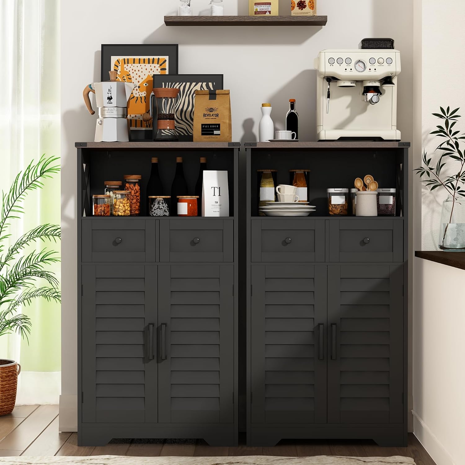 Farmhouse Storage Cabinet, Bathroom Floor Cabinet with Doors and Drawers