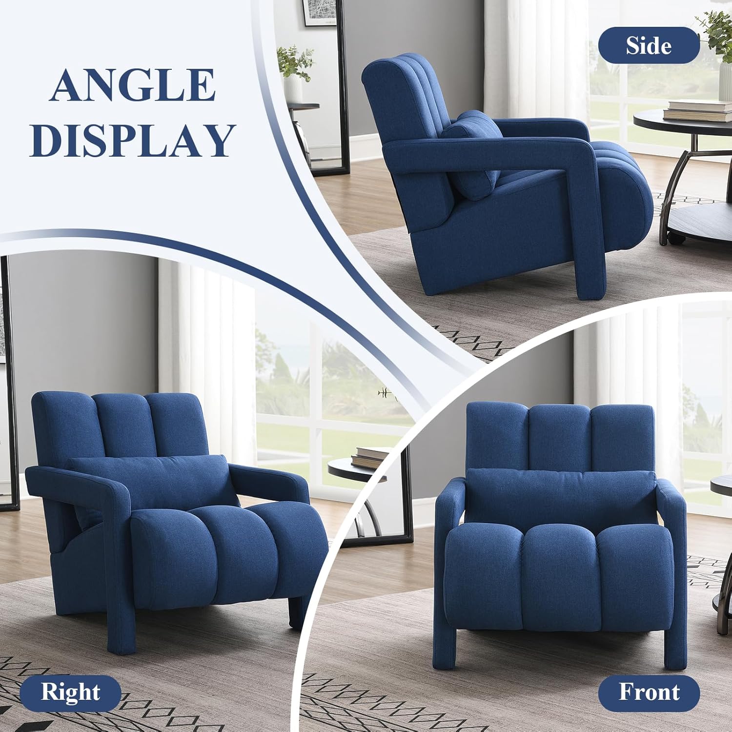 Modern Accent Chair, Linen Upholstered Single Sofa Chair with Pillow, Tufted Accent Arm Chair with Armrest