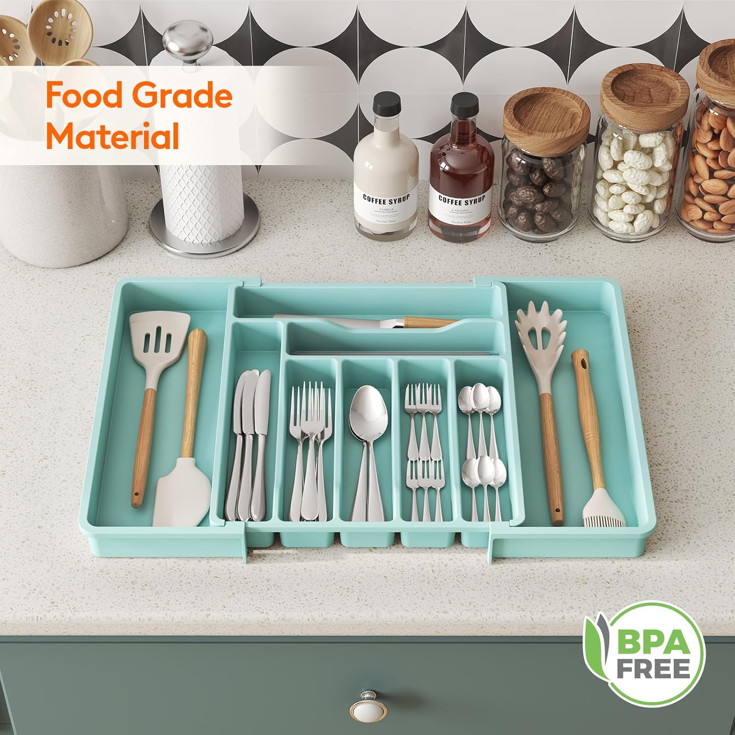 Silverware Drawer Organizer, Expandable Utensil Organizer for Kitchen Drawers, Adjustable Cutlery and Flatware Tray
