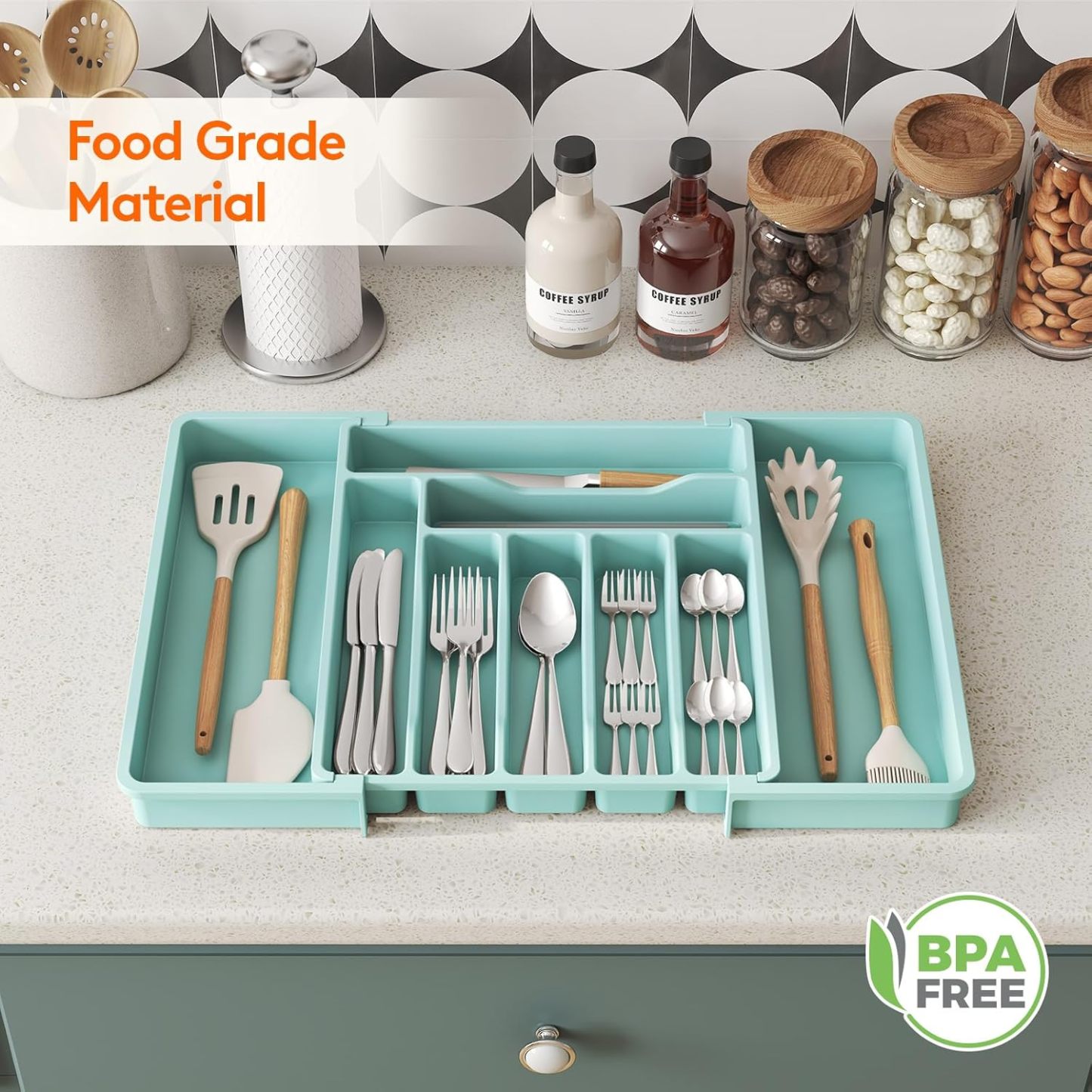 Silverware Drawer Organizer, Expandable Utensil Organizer for Kitchen Drawers, Adjustable Cutlery and Flatware Tray