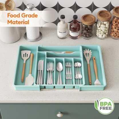 Silverware Drawer Organizer, Expandable Utensil Organizer for Kitchen Drawers, Adjustable Cutlery and Flatware Tray