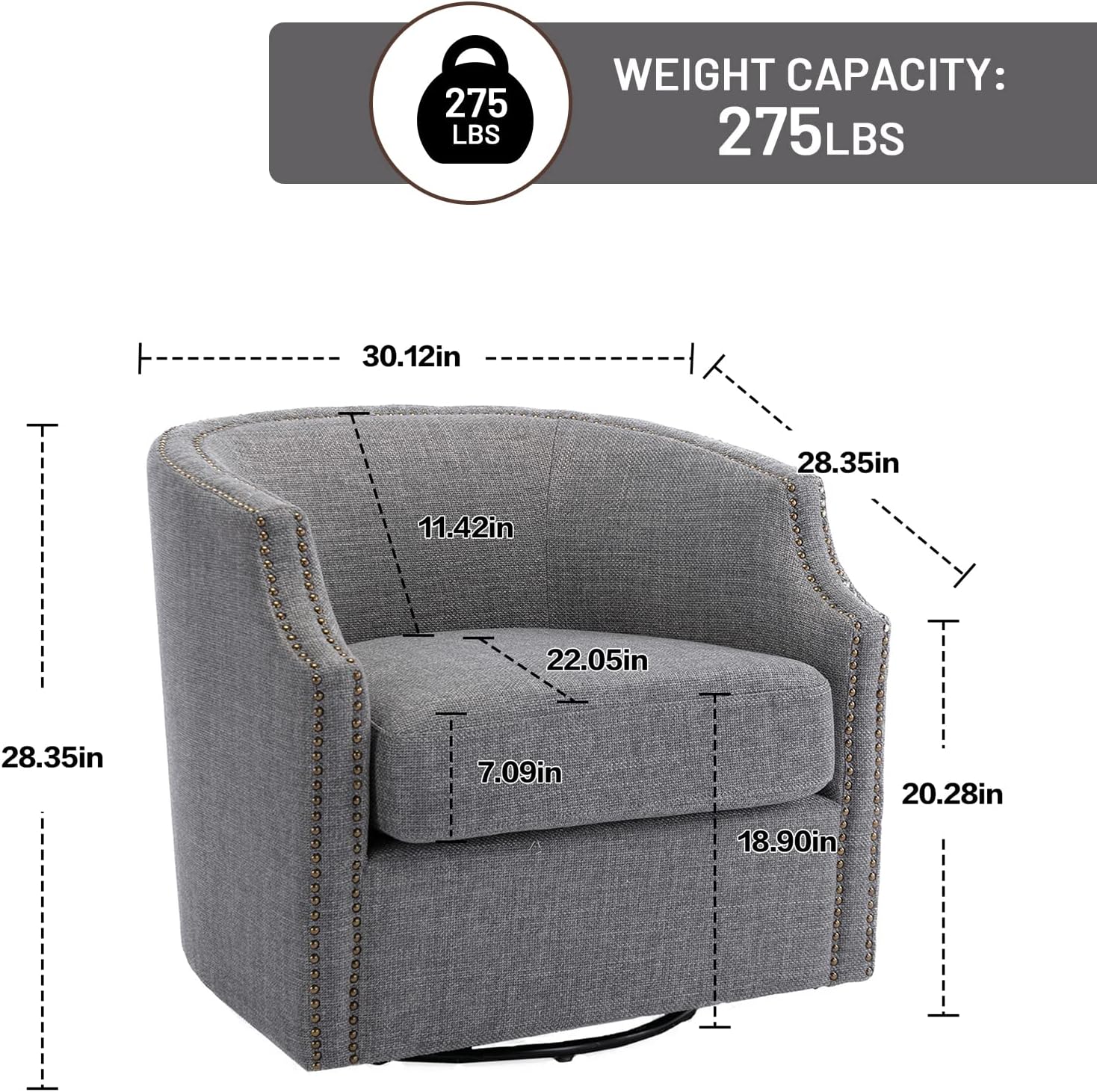 Modern Swivel Accent Chair, Upholstered Barrel Armchair with Swivel Base, Club Round Chair