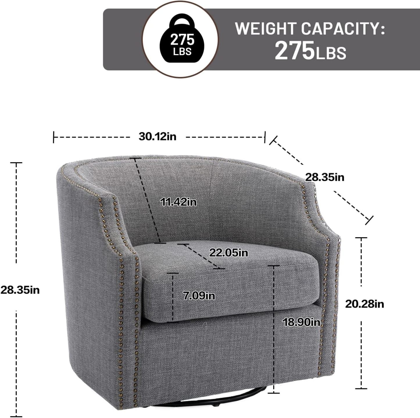 Modern Swivel Accent Chair, Upholstered Barrel Armchair with Swivel Base, Club Round Chair