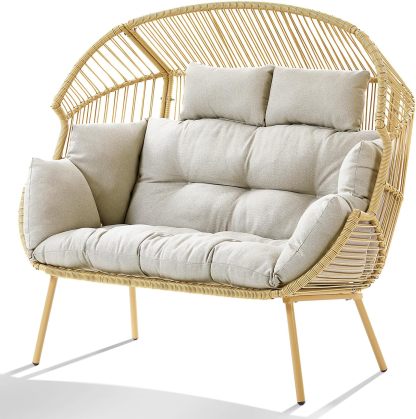 Double Egg Chair - 2 Person Wicker Egg Chair with 550Lbs Capacity Egg Basket Chair for Patio Balcony Living Room Sunroom