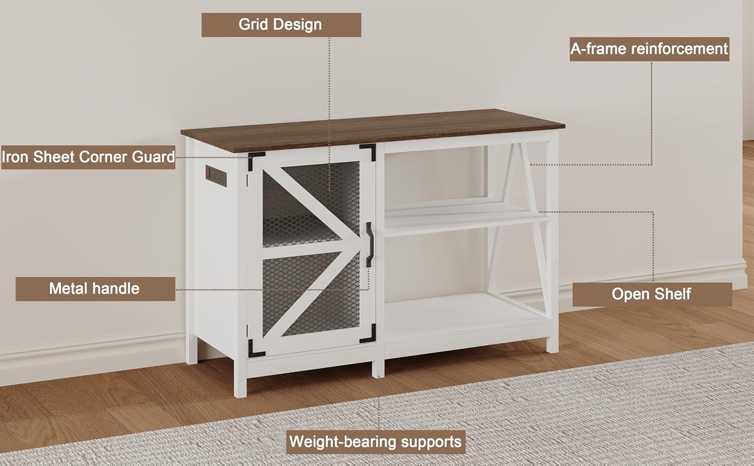 55-75 Gallon Fish Tank Stand with Power Outlets, Farmhouse Aquarium Stand with Cabinet Storage