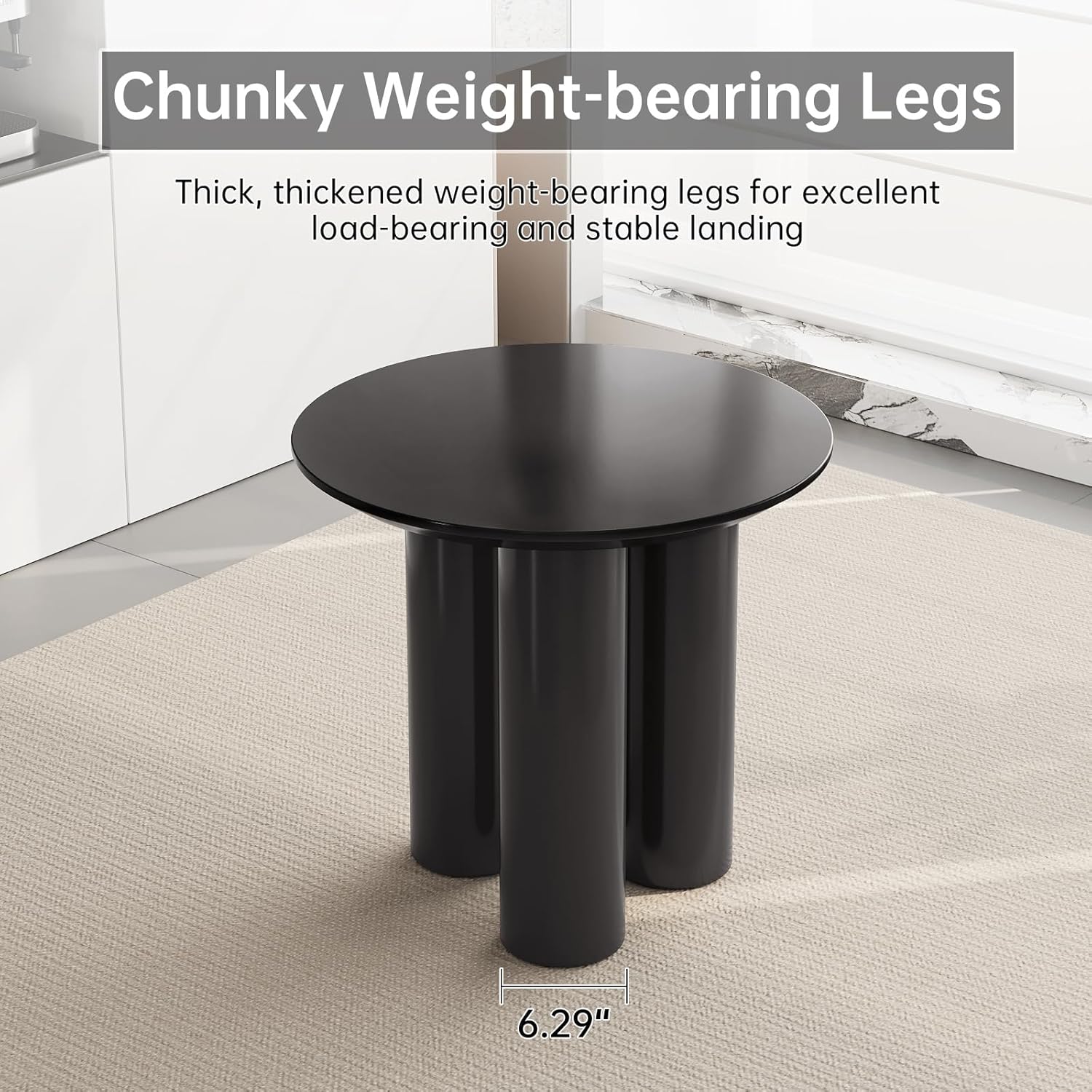 Black Round Kitchen Table for 2, 31.5" Small Modern Dining Room Table wtih 3 Sturdy Legs, 2 Seat Round Dining Table