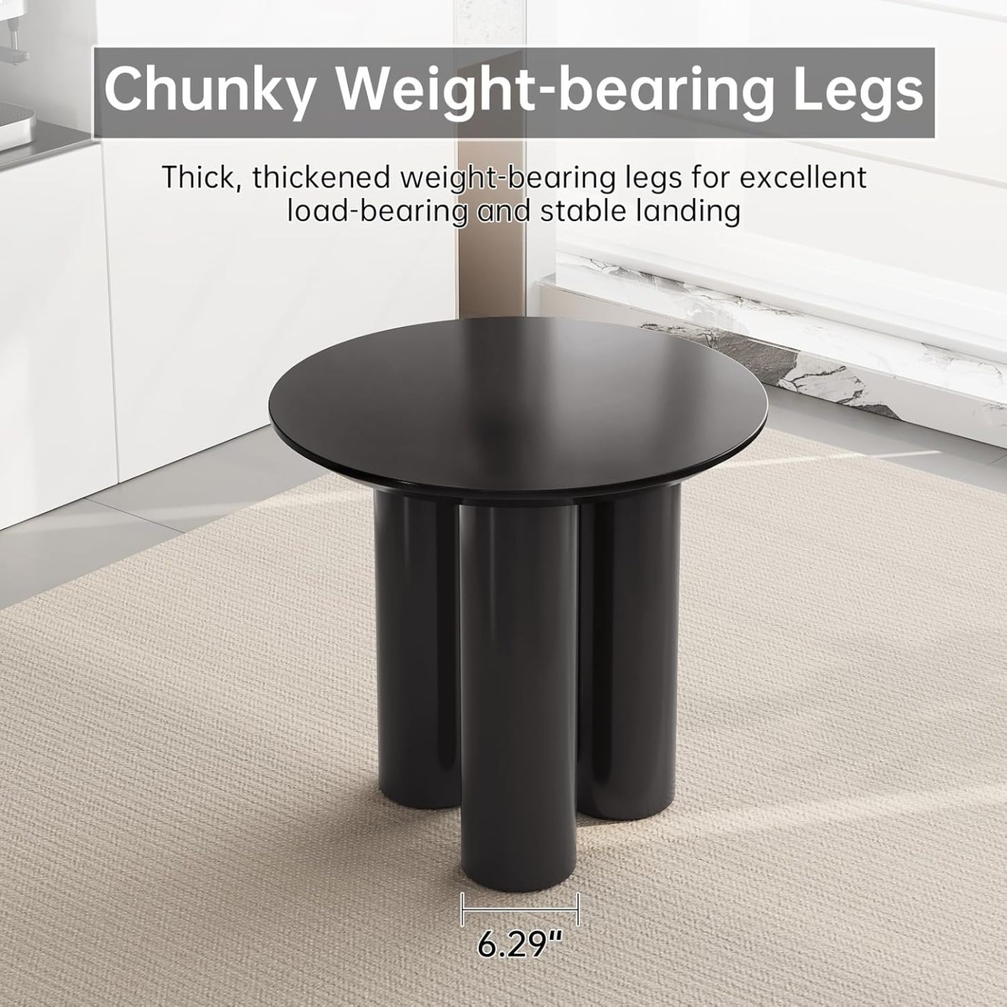 Black Round Kitchen Table for 2, 31.5" Small Modern Dining Room Table wtih 3 Sturdy Legs, 2 Seat Round Dining Table