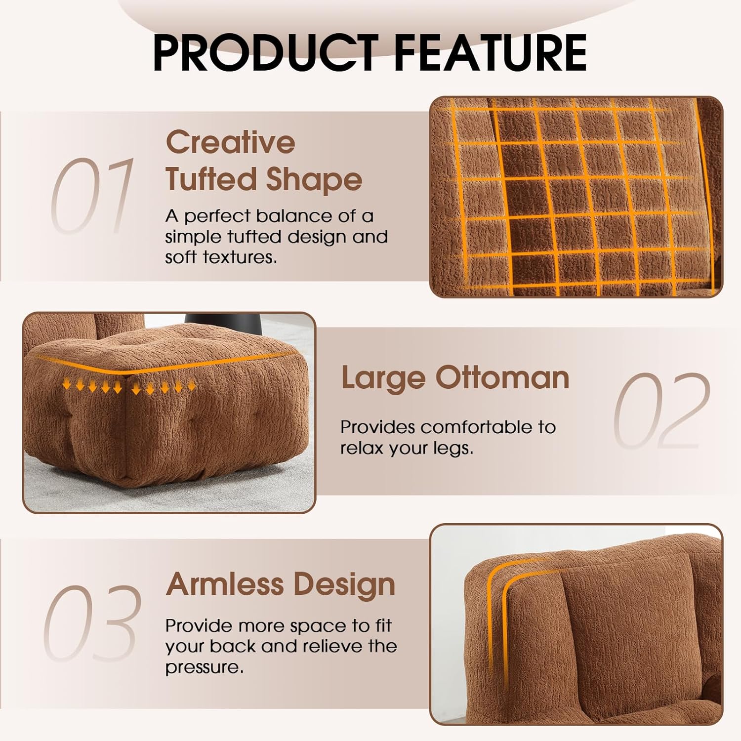 Microfiber Upholstered Bean Bag Sofa for Adults, Stuffed Bean Bag Couch with Footstool