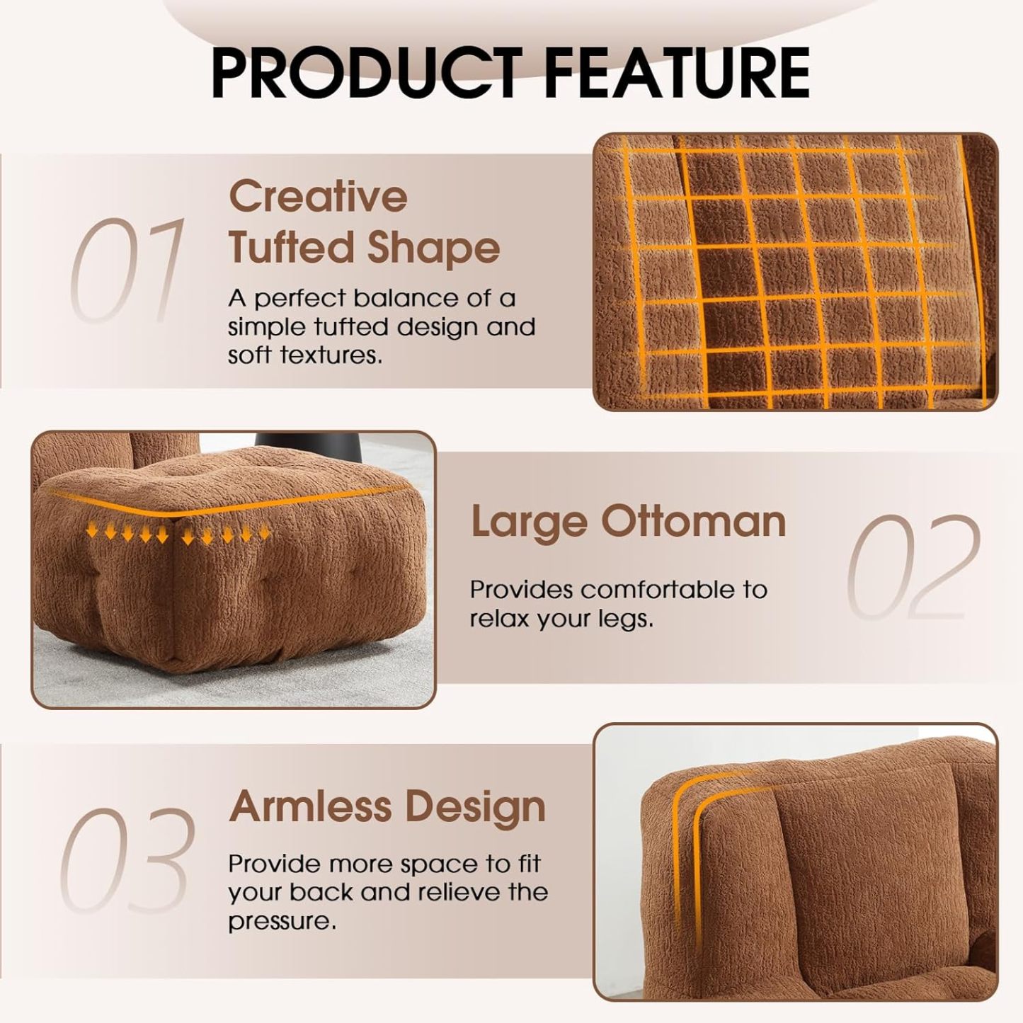 Microfiber Upholstered Bean Bag Sofa for Adults, Stuffed Bean Bag Couch with Footstool