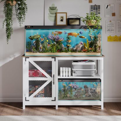 55-75 Gallon Fish Tank Stand with Power Outlets, Farmhouse Aquarium Stand with Cabinet Storage
