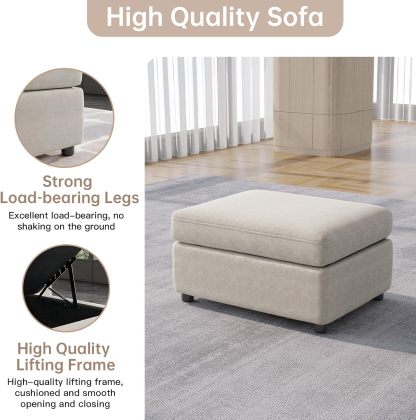 81.88" Off-White Loveseat Sofa, Extra Width Sectional Sleeper Sofa with Armrest, Modular Sectional Sofa with Cushion and Removable Back Cushion, Floor Sofa (Off-White, 1 Ottoman)