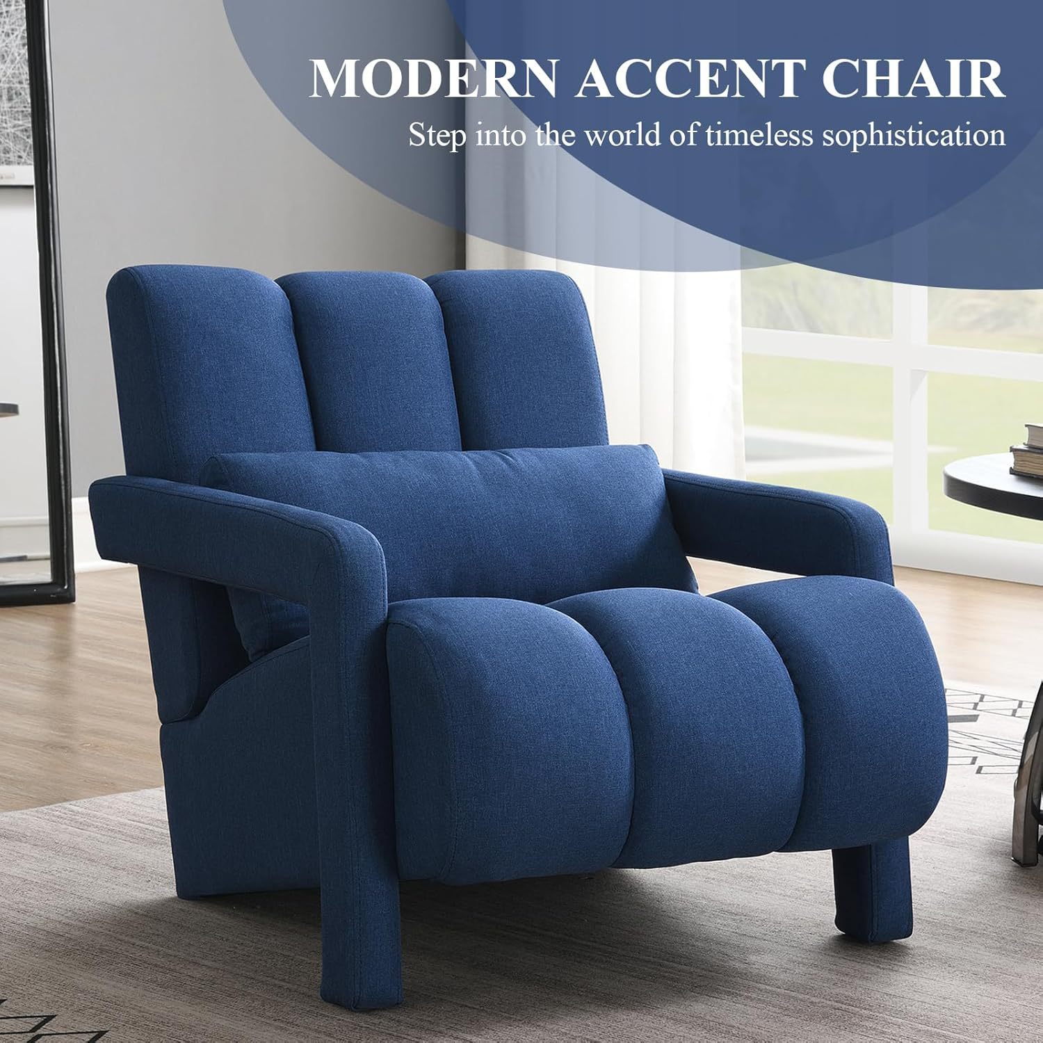 Modern Accent Chair, Linen Upholstered Single Sofa Chair with Pillow, Tufted Accent Arm Chair with Armrest