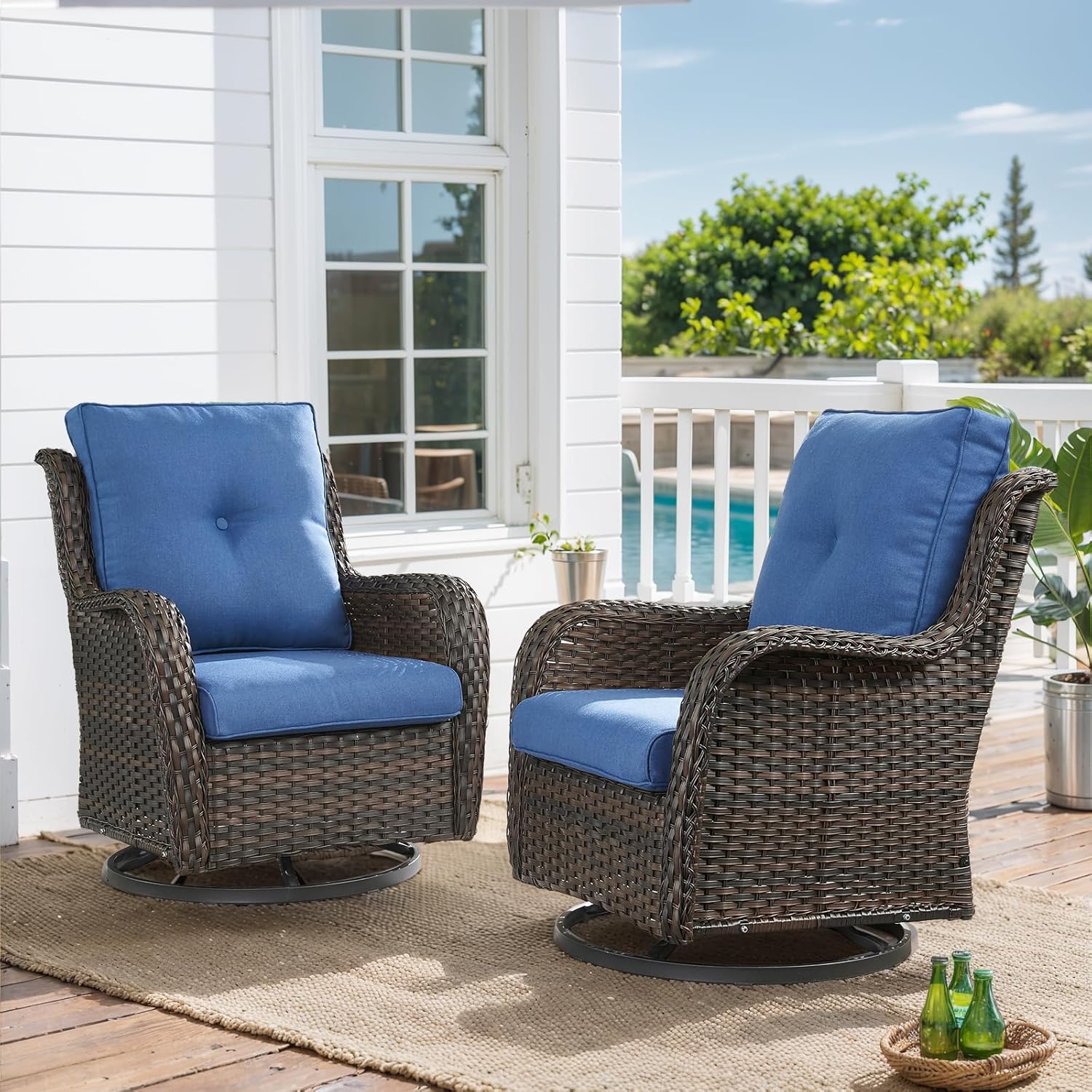 Outdoor Swivel Rocker Wicker Patio Chairs Set of 2