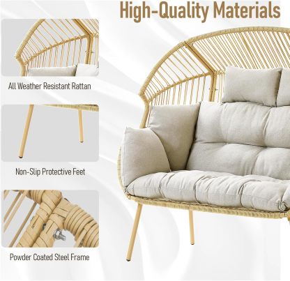 Double Egg Chair - 2 Person Wicker Egg Chair with 550Lbs Capacity Egg Basket Chair for Patio Balcony Living Room Sunroom