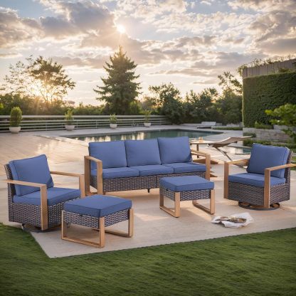 5 Piece Wicker Patio Furniture Set-Deep Seating Outdoor Couch with Swivel Patio Chairs Patio Furniture Set for Garden Backyard Balcony Poolside