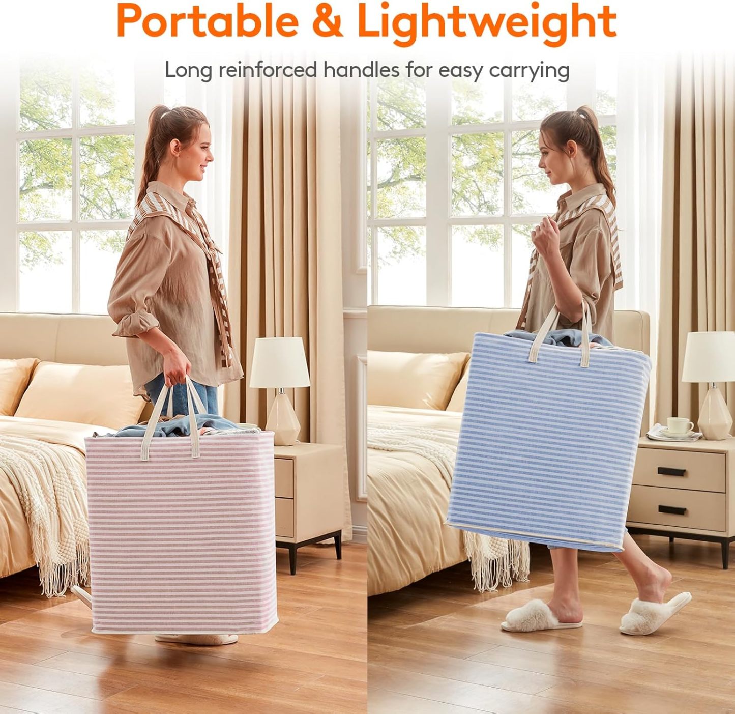 2 Pack Laundry Hamper Large Collapsible Laundry Basket, Freestanding Waterproof Cloth Hamper with Easy Carry Handles in Laundry Room