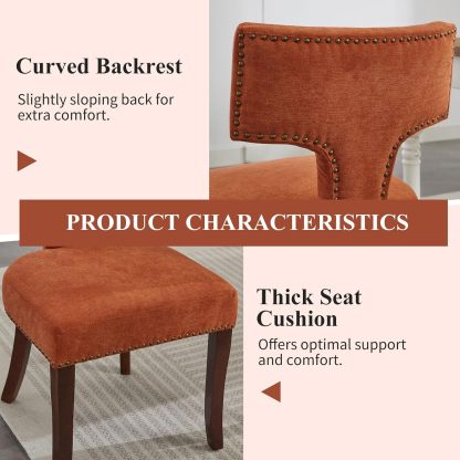 Mid Century Dining Chairs Set of 2, Linen Upholstered Side Chairs with Nailhead Trim, Leisure Accent Chairs