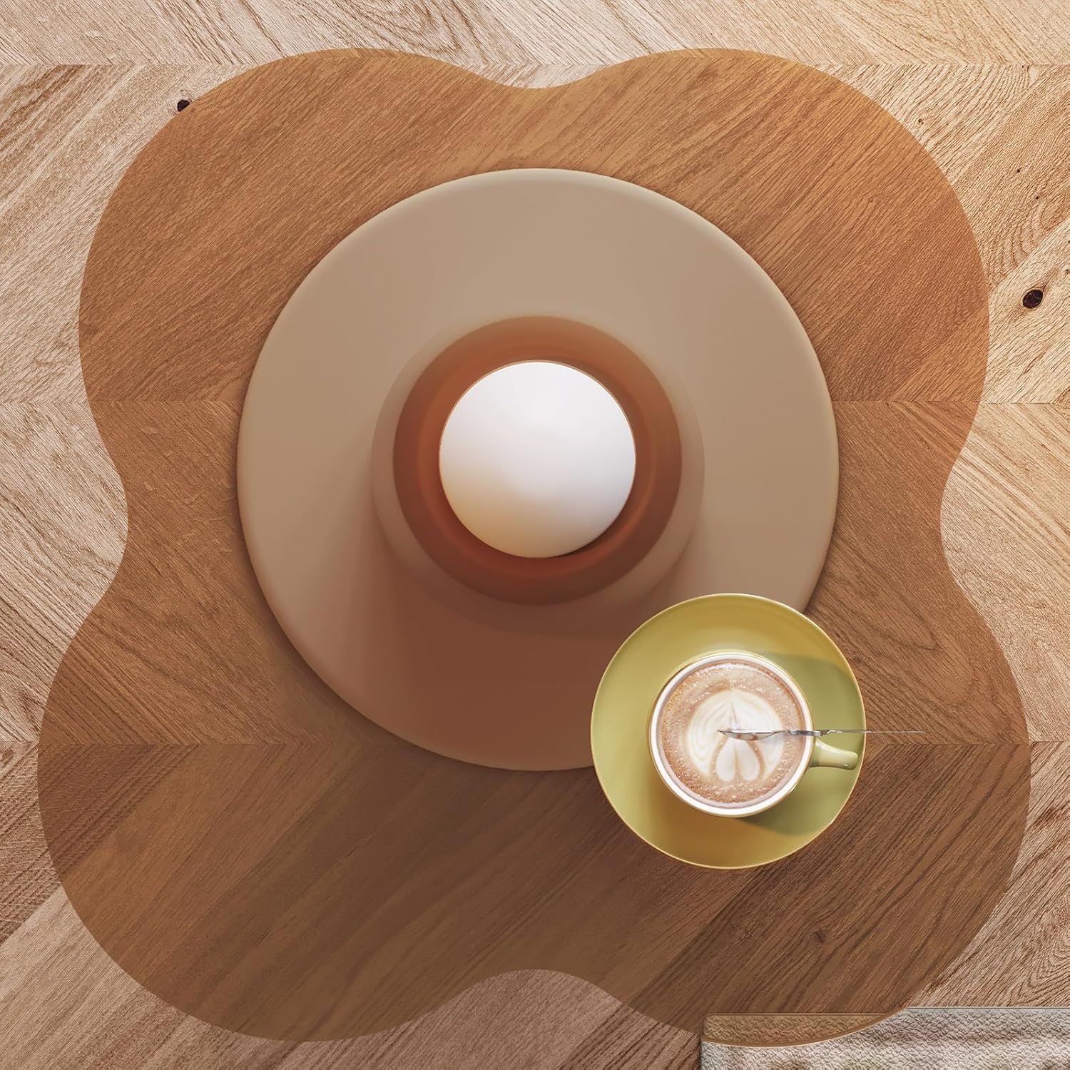 Compact Brown Glass Coffee Table, Brown Tempered Glass End Table, Modern Coffee Table with White Stable Pedestal