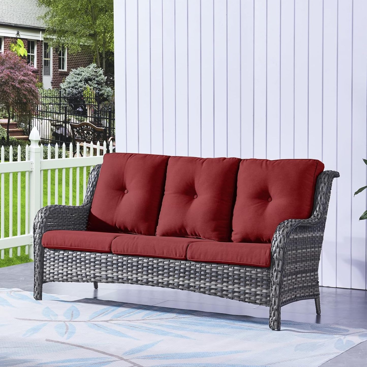 Patio Furniture Set with Fire Pit Table 5-Piece Wicker Outdoor Swivel Rocker Patio Chairs High Back Outdoor Couch Conversation Set