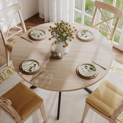 47.2 Inch Round Dining Table for 4, Wood Kitchen Table, Round Dinner Table