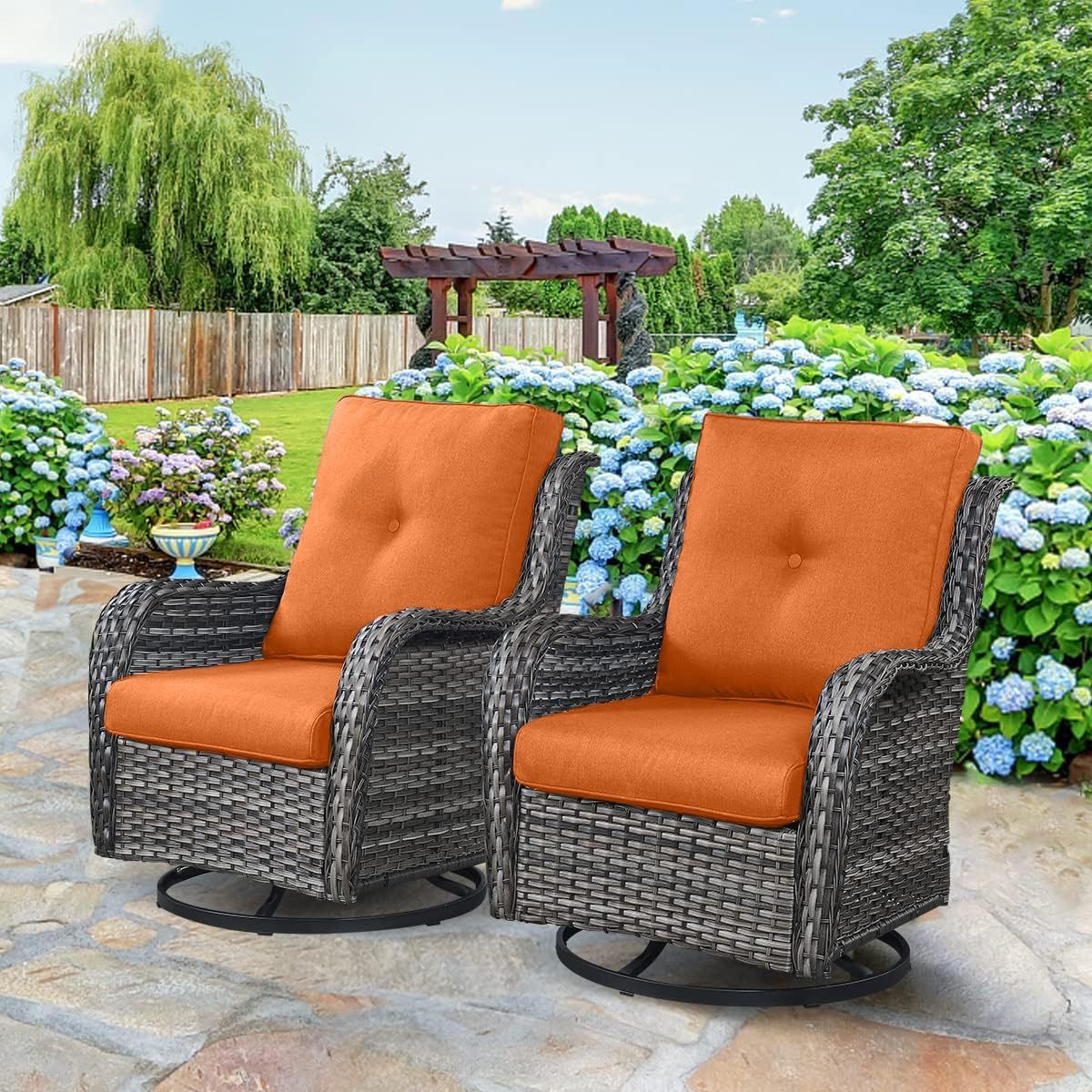 Outdoor Swivel Rocker Wicker Patio Chairs Set of 2