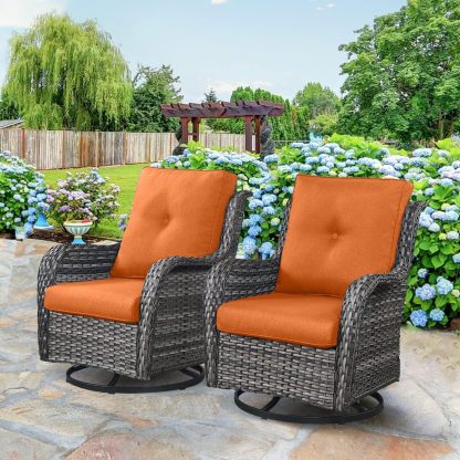 Outdoor Swivel Rocker Wicker Patio Chairs Set of 2