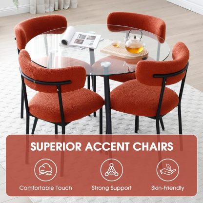 Dining Chairs Set of 2, Teddy Upholstered Side Chairs with Open Back, Comfy Kitchen Chairs with Metal Legs