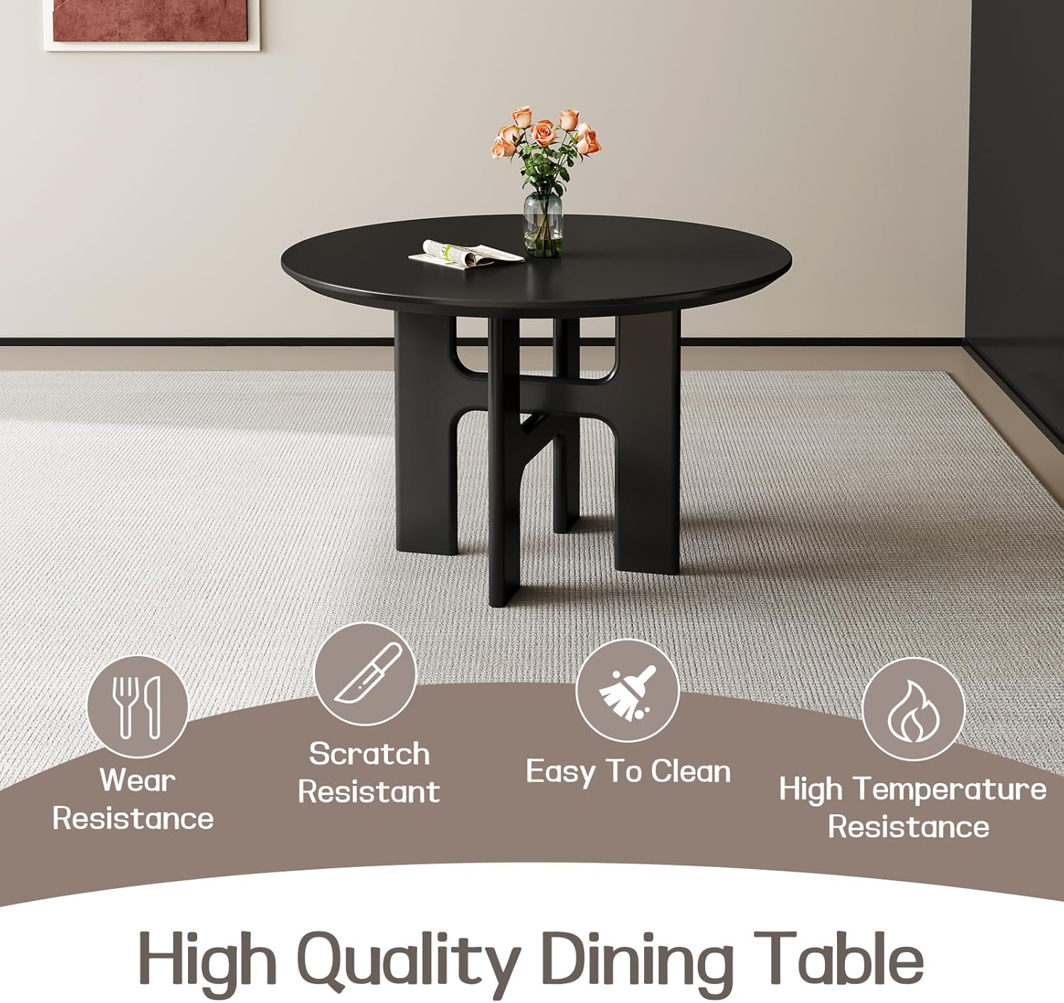 Round Dining Table Set for 4, Black Dining Room Table with 4 Chairs, Comfy Ergonomic Dining Chairs