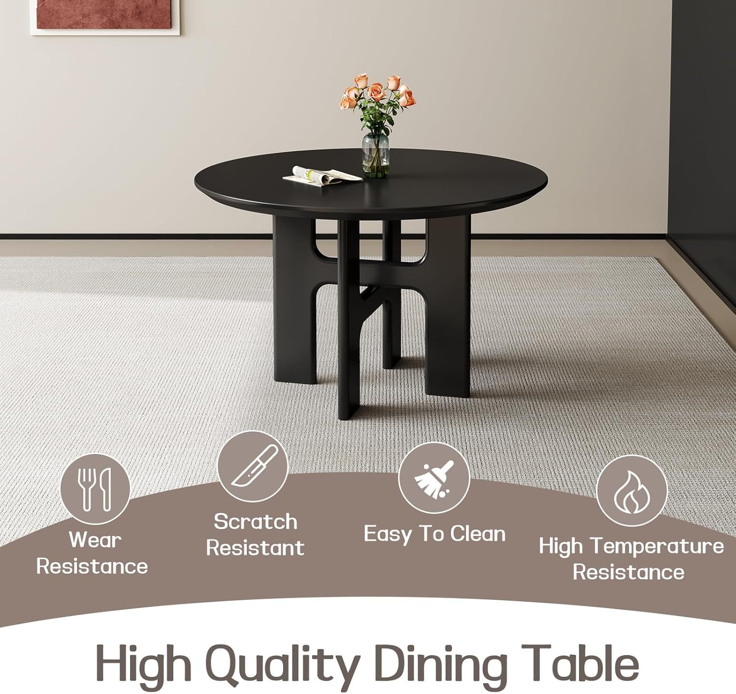 Round Dining Table Set for 4, Black Dining Room Table with 4 Chairs, Comfy Ergonomic Dining Chairs