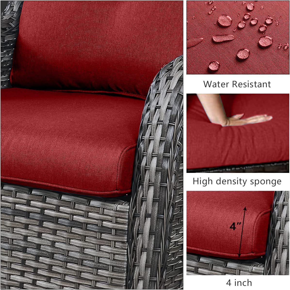 5 Piece Outdoor Patio Furniture Set Wicker Conversation Bistro Set Swivel Rocking Chairs with Side Table and Ottomans