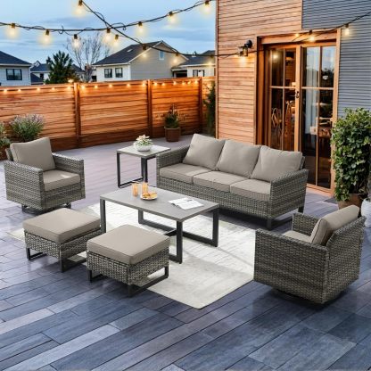 7 Piece Patio Furniture Set Outdoor Sectional Sofa,High Back Patio Swivel Rocker Chairs with Ottomans Coffee Table for Porch