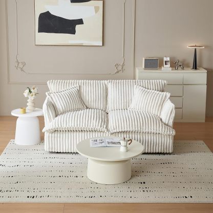 71.65" Corduroy Futon Couch, White Cloud Couch Sofa, Comfy Loveseat Sofa, Modern Corduroy Couch for Bedroom