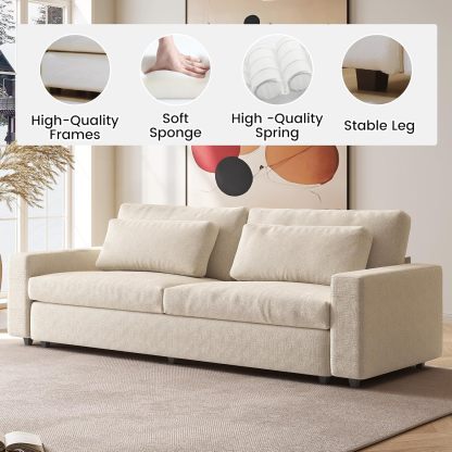 104" Spacious Modular Sofa Couch, Comfy Poofy Cloud Sofa with Armrest and Pillows, Modern White Couch with Deep Seat