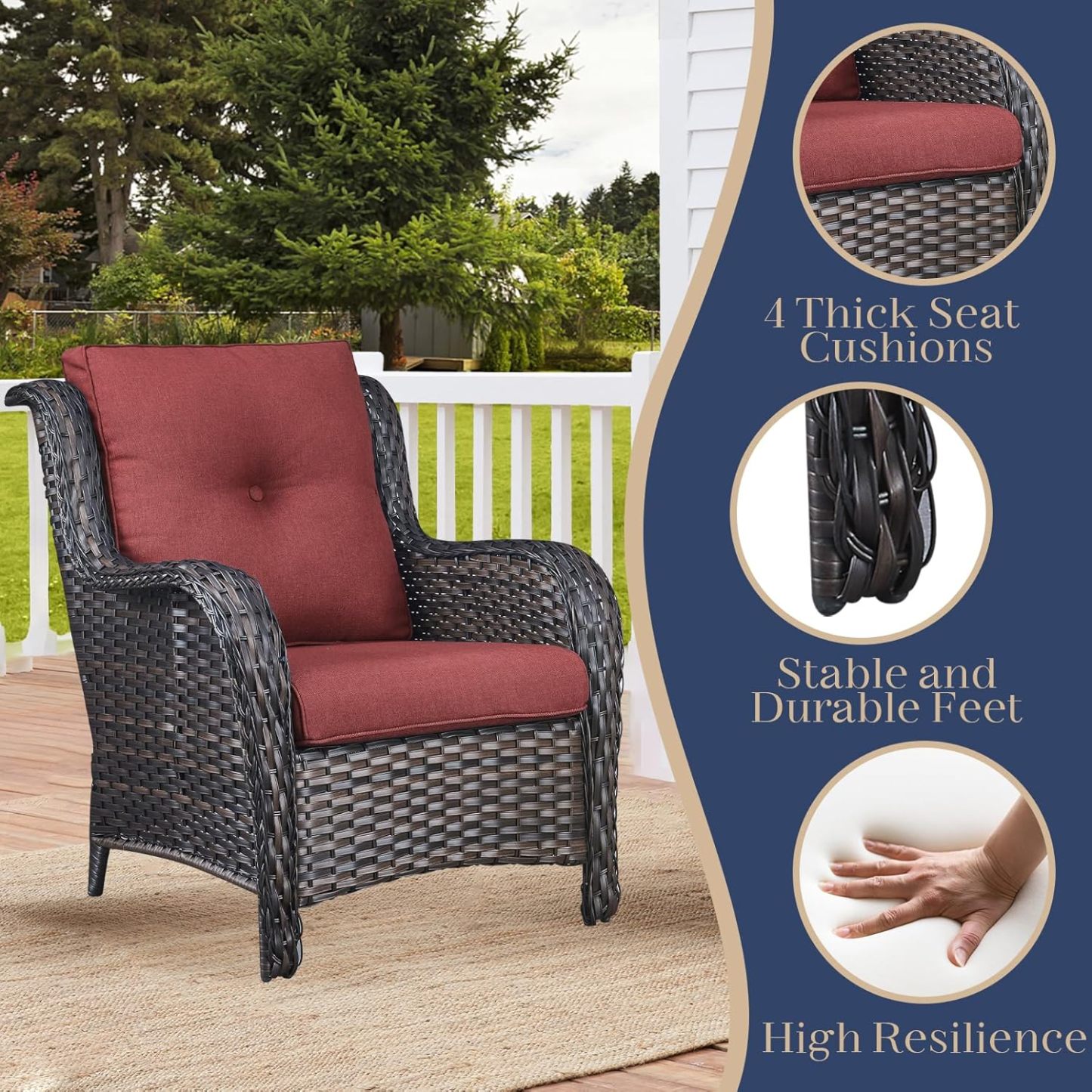 6 Pieces Patio Furniture Set Wicker Patio Chairs Set of 2 with Sofa Ottomans Side Table Outdoor Furniture Conversation Set