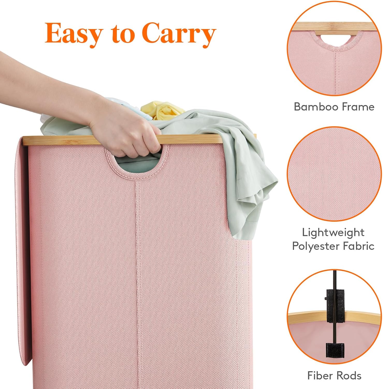 150L Laundry Basket with Lid, Clothes Hampers for Laundry with Bamboo Handles and 2 Removable Laundry Bags