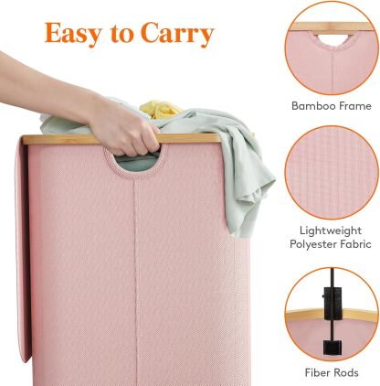 150L Laundry Basket with Lid, Clothes Hampers for Laundry with Bamboo Handles and 2 Removable Laundry Bags