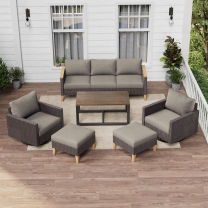 8 Pieces Patio Furniture Set,Outdoor Modular Sectional Couch Swivel Rocking Chairs with Ottomans,All Weather PE Wicker Wide Armrest for Garden Porch Backyard