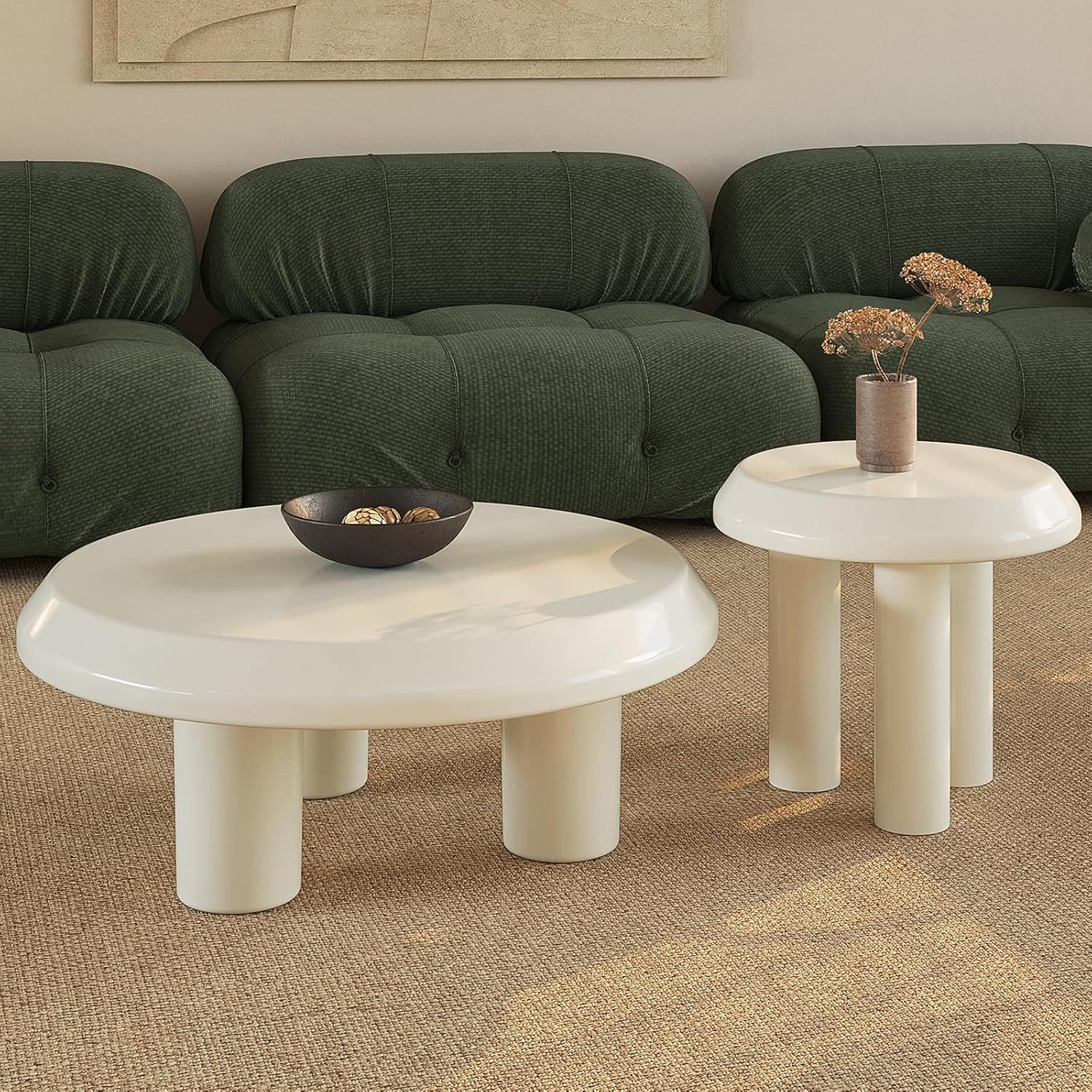 Round Coffee Table with Round End Table Sets, 3 in 1 Multifunctional Nesting Coffee Table Set of 2, Modern Coffee Table Sets with Sturdy Legs