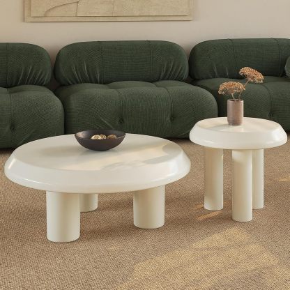 Round Coffee Table with Round End Table Sets, 3 in 1 Multifunctional Nesting Coffee Table Set of 2, Modern Coffee Table Sets with Sturdy Legs