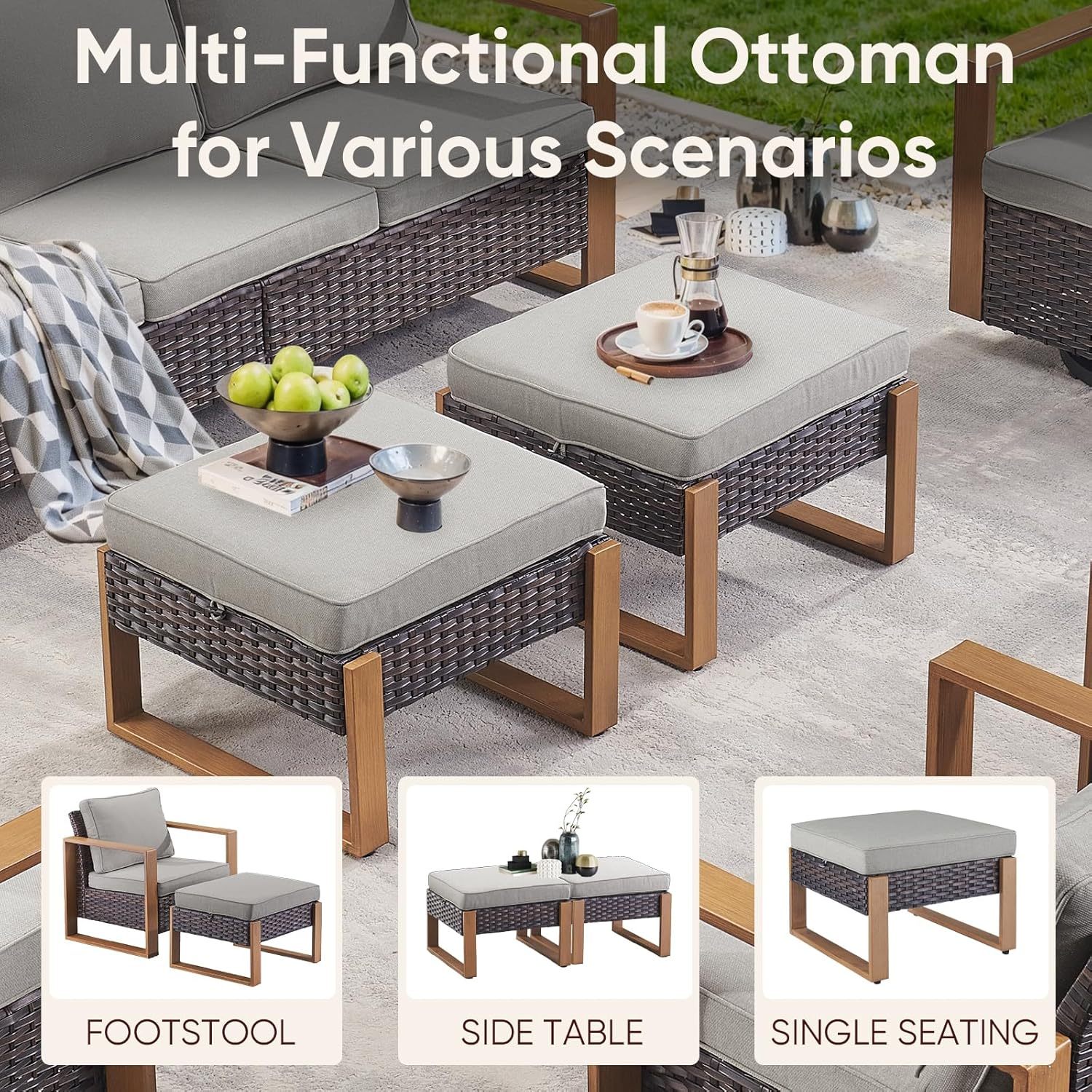 4 Piece Patio Furniture-High Back Swivel Glider Chair with Ottomans Outdoor Furniture Set for Deck Porch Balcony