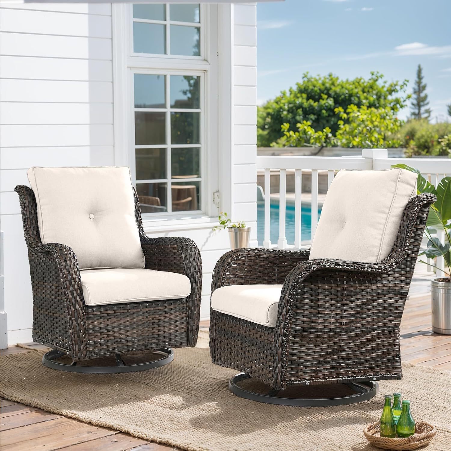 Outdoor Swivel Rocker Wicker Patio Chairs Set of 2