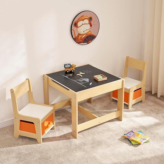 2 in 1 Tabletop Removable Blackboard for Crafts, Arts, Drawing, Reading, Toddler Table and Chair Set
