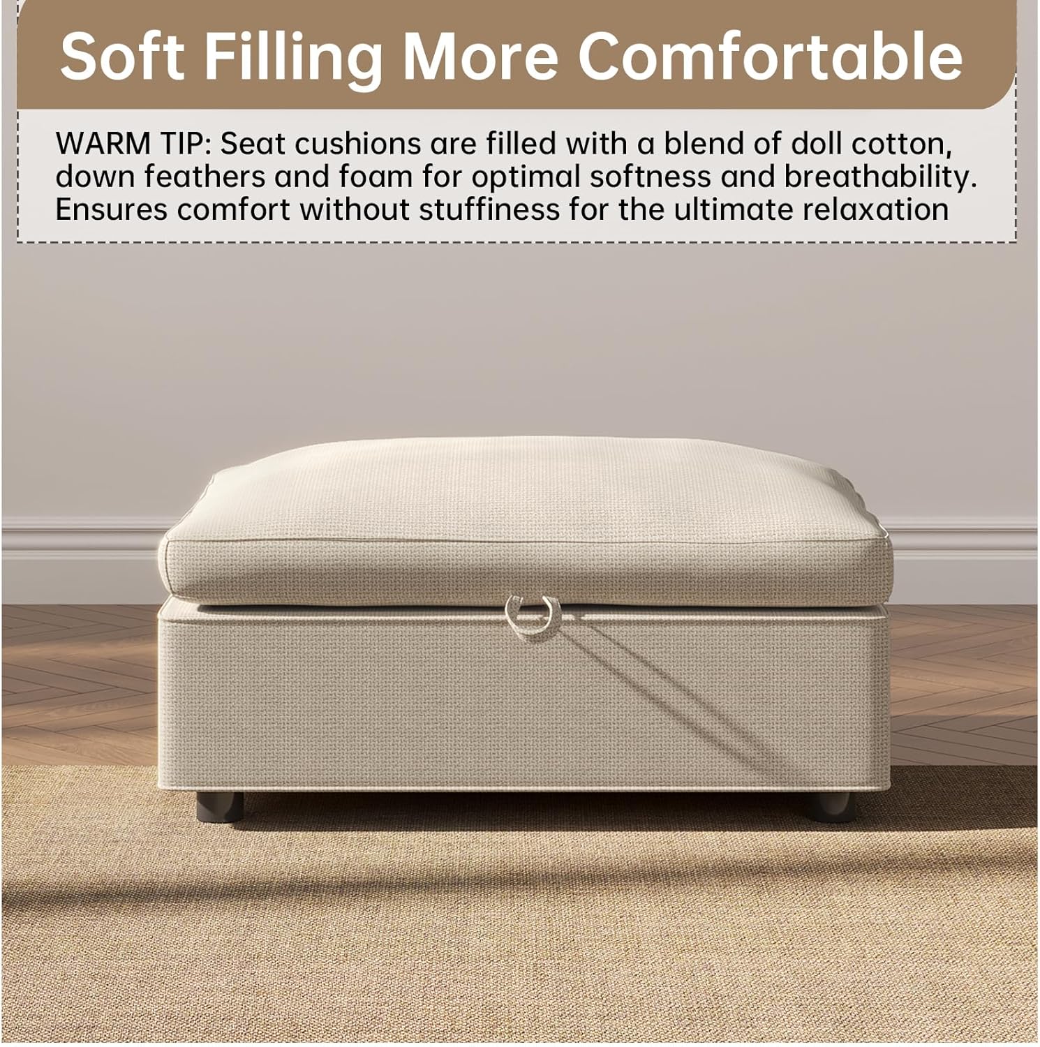 33.07" Lift Up Storage Sofa Ottoman, White Storage Ottoman Coffee Table with Sturdy Raising Mechine, Coffee Table Ottoman with Storage for Living Room