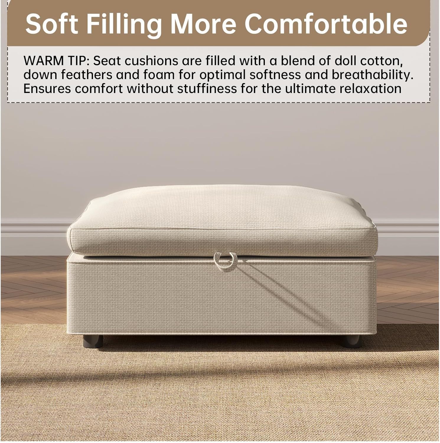 33.07" Lift Up Storage Sofa Ottoman, White Storage Ottoman Coffee Table with Sturdy Raising Mechine, Coffee Table Ottoman with Storage for Living Room