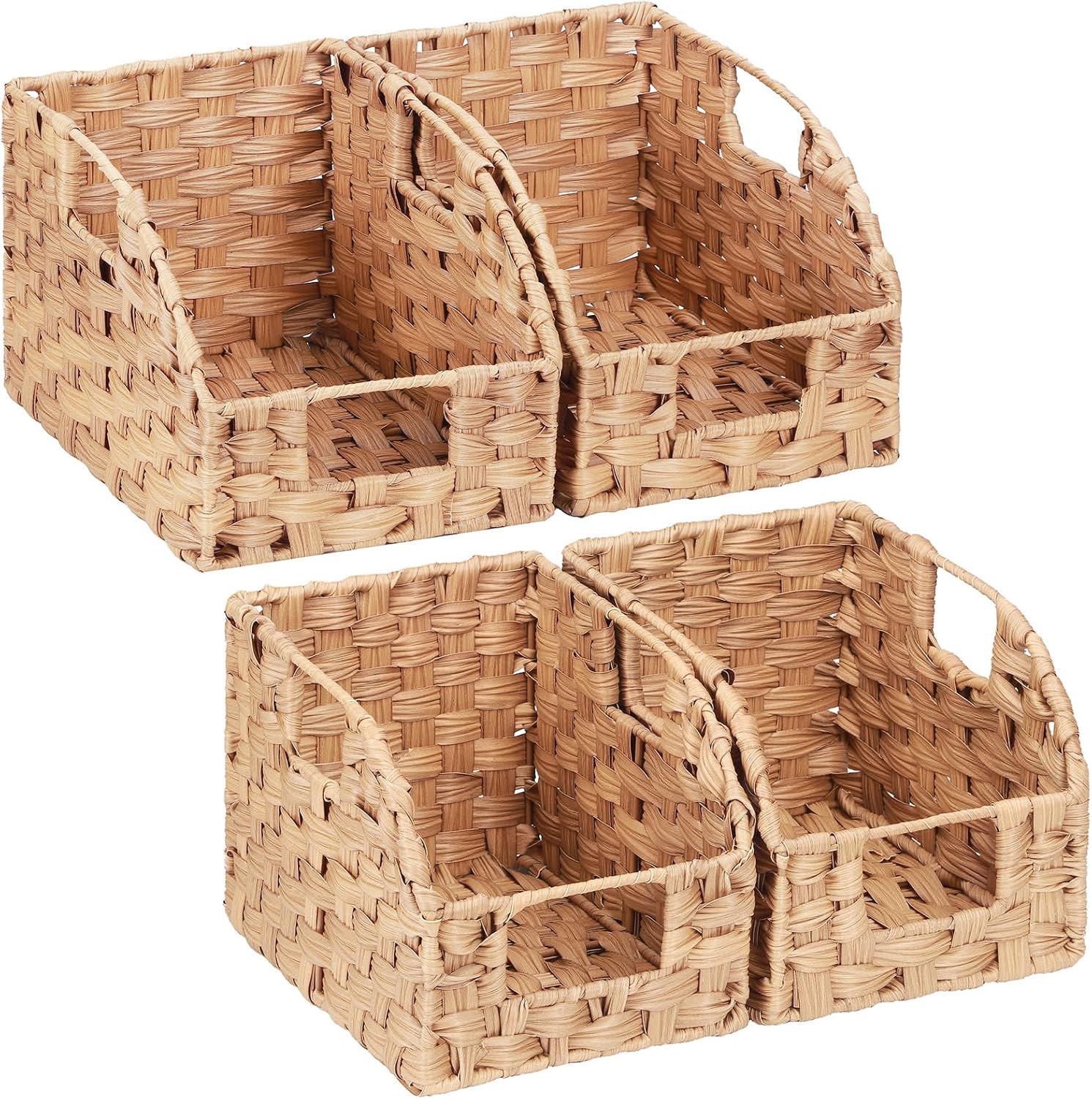 Handwoven PP Wicker Storage Basket, Waterproof Imitation Rattan Basket with Built-in Handles, Trapezoid Baskets for Organizing Shelves