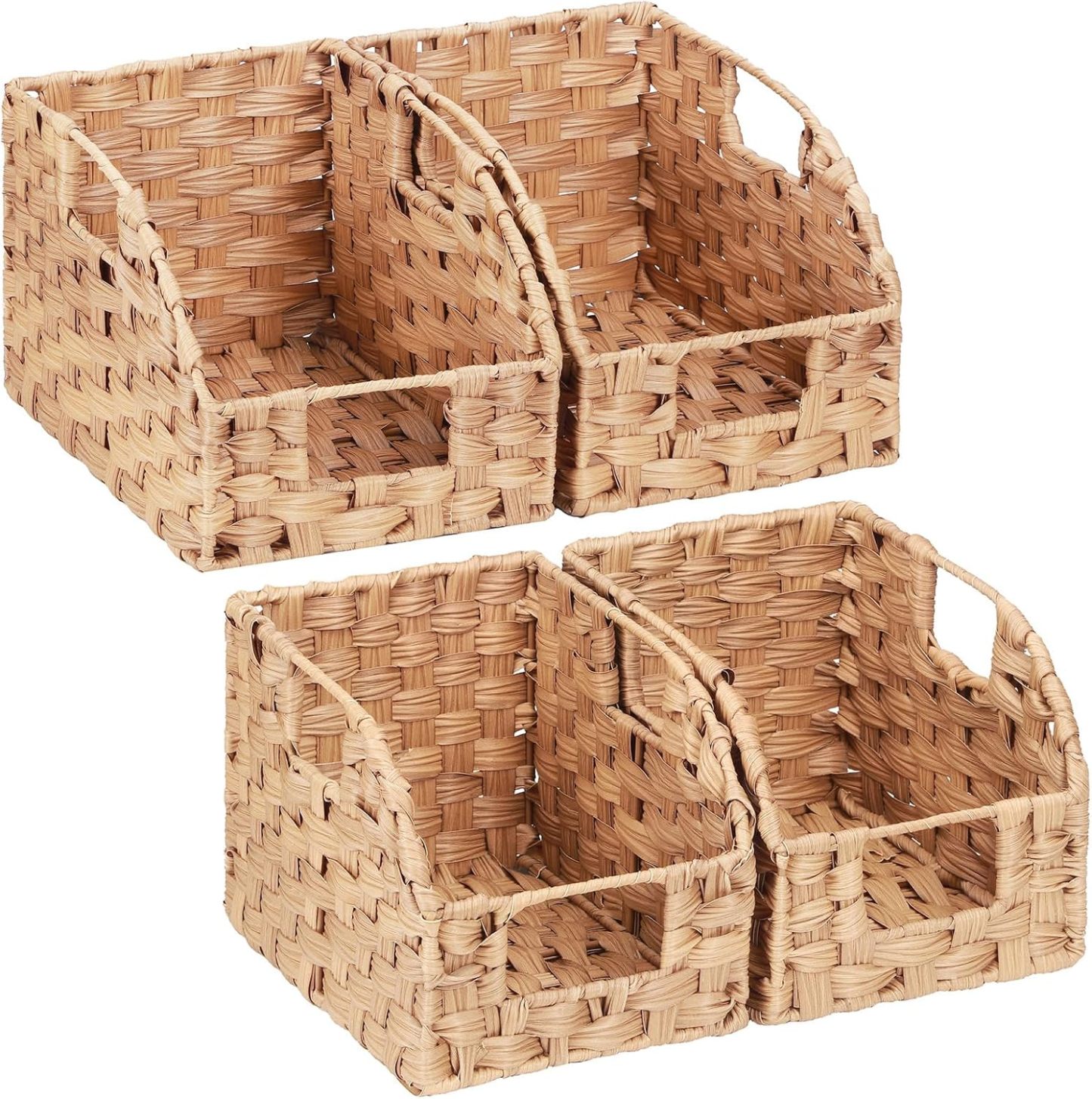 Handwoven PP Wicker Storage Basket, Waterproof Imitation Rattan Basket with Built-in Handles, Trapezoid Baskets for Organizing Shelves