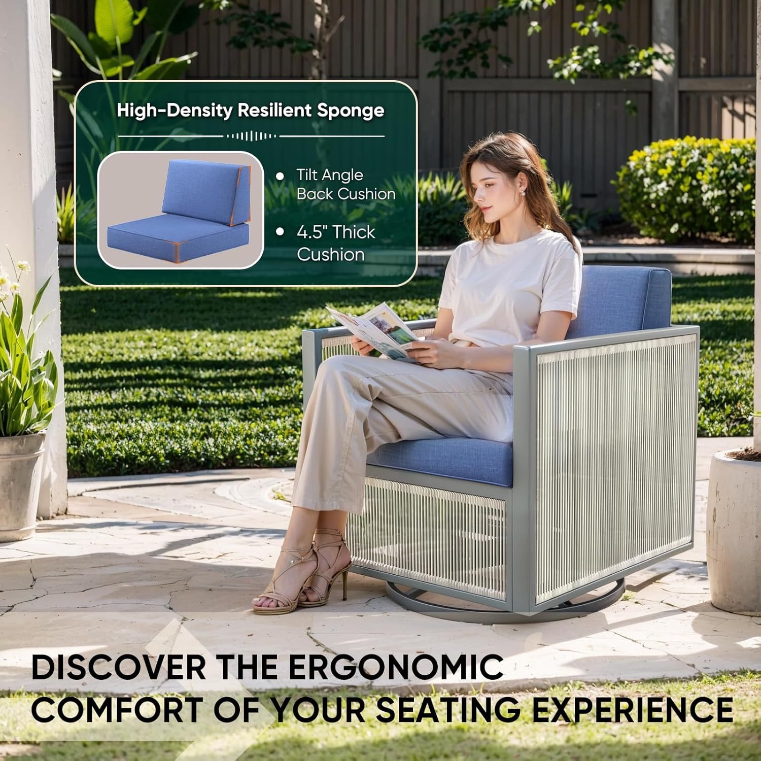 5 Piece Patio Furniture Set High Back Outdoor Couch with Outdoor Rocking Chair Wicker Outdoor Furniture